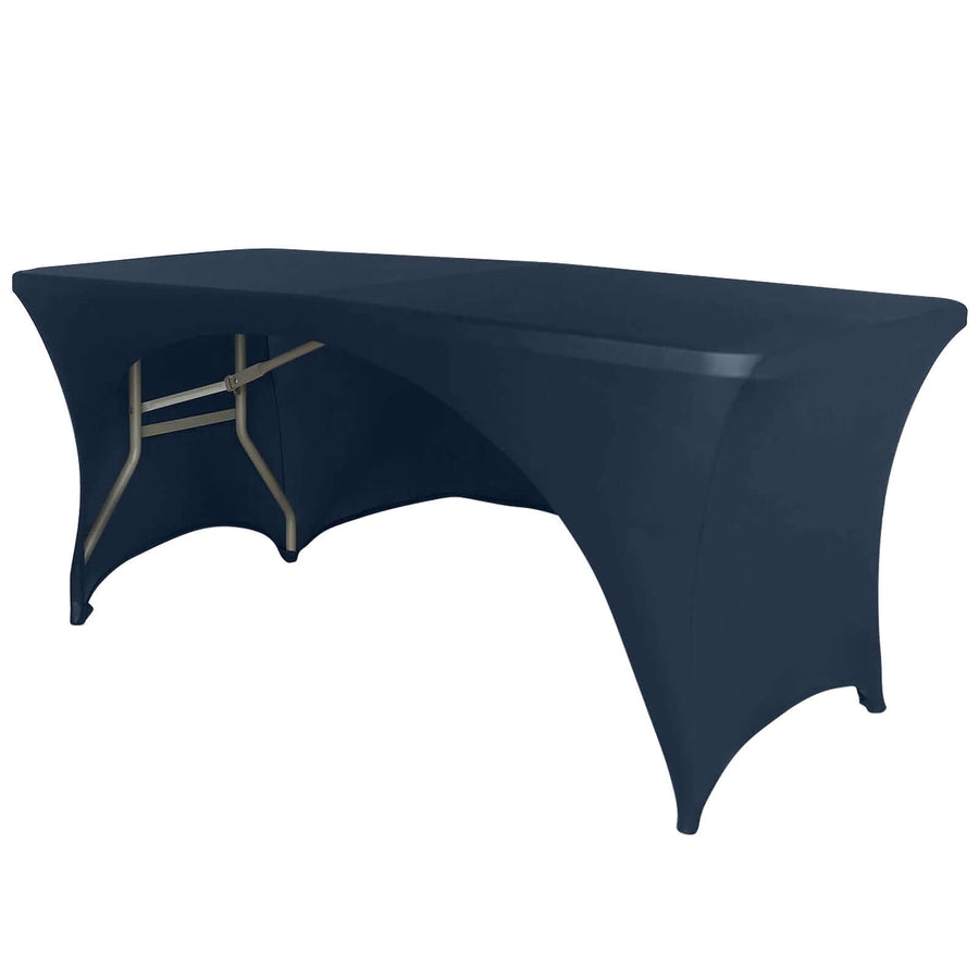 6ft Navy Blue Open Back Stretch Spandex Table Cover, Rectangular Fitted Tablecloth