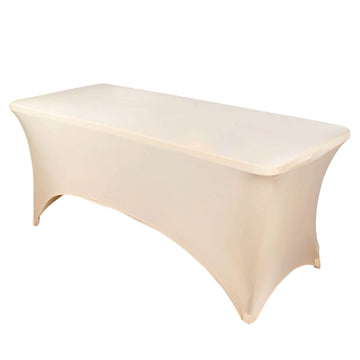 Stretch Spandex 96"x30" Rectangle Table Cover Beige - Durable Form-Fitting Tablecloth