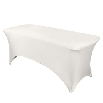 Stretch Spandex 96"x30" Rectangle Table Cover Ivory - Durable Form-Fitting Tablecloth