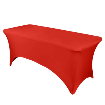 Stretch Spandex 96"x30" Rectangle Table Cover Red - Durable Form-Fitting Tablecloth