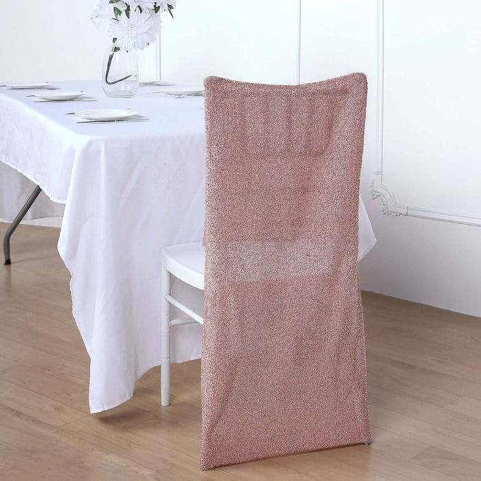 Blush / Rose Gold Metallic Shimmer Tinsel Spandex Stretch Chair Slipcover