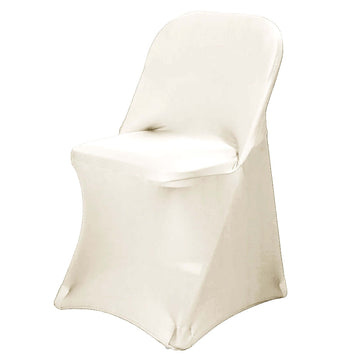 Stretch Spandex Chair Cover Beige for Folding Chairs - Reusable & Wrinkle-Resistant 160GSM Fitted Slipcover