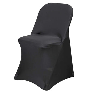 Stretch Spandex Chair Cover Black for Folding Chairs - Reusable & Wrinkle-Resistant 160GSM Fitted Slipcover for a Polished Look