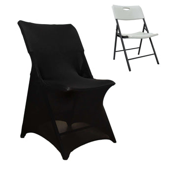 Stretch Spandex Chair Cover Black for Lifetime Folding Chairs - Wrinkle Resistant Snug Fit Slipcover with Foot Pockets