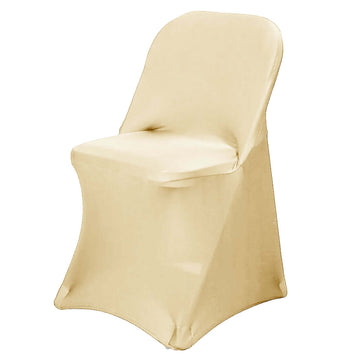 Stretch Spandex Chair Cover Champagne for Folding Chairs - Reusable & Wrinkle-Resistant 160GSM Fitted Slipcover