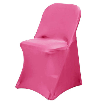 Stretch Spandex Chair Cover Fuchsia for Folding Chairs - Reusable & Wrinkle-Resistant 160GSM Fitted Slipcover