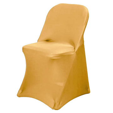 Stretch Spandex Chair Cover Gold for Folding Chairs - Reusable & Wrinkle-Resistant 160GSM Fitted Slipcover for a Polished Look