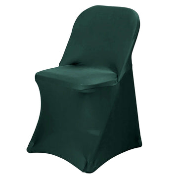 Stretch Spandex Chair Cover Hunter Emerald Green for Folding Chairs - Reusable & Wrinkle-Resistant 160GSM Fitted Slipcover