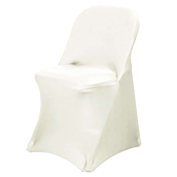 Stretch Spandex Chair Cover Ivory for Folding Chairs - Reusable & Wrinkle-Resistant 160GSM Fitted Slipcover