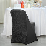 Black Spandex Stretch Folding Chair Cover, Fitted Chair Cover with Metallic Shimmer Tinsel Back