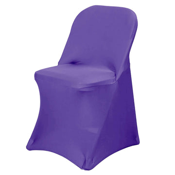 Stretch Spandex Chair Cover Purple for Folding Chairs - Reusable & Wrinkle-Resistant 160GSM Fitted Slipcover