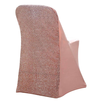 Stretch Spandex Chair Cover Rose Gold for Folding Chairs - Metallic Shimmer Tinsel Back Design Fitted Slipcover