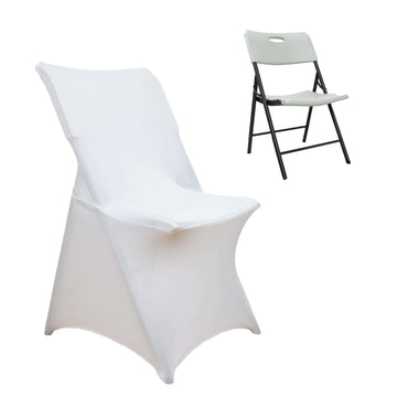 Stretch Spandex Chair Cover White for Lifetime Folding Chairs - Wrinkle Resistant Snug Fit Slipcover with Foot Pockets for Sophisticated Event Styling