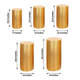 Set of 5 | Metallic Gold Cylinder Stretch Fit Pedestal Pillar Covers