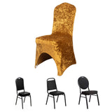 Gold Crushed Velvet Spandex Stretch Wedding Chair Cover With Foot Pockets - 190GSM