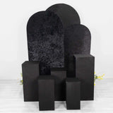 Set of 5 Black Rectangular Stretch Fitted Pedestal Pillar Prop Covers, Spandex Display Box