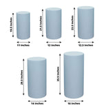 Set of 5 | Dusty Blue Cylinder Stretch Fitted Pedestal Pillar Prop Covers, Display Box Stand Covers