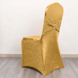 Metallic Gold Shimmer Tinsel Spandex Banquet Chair Cover With Attached Sash Band