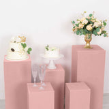 Set of 5 Dusty Rose Rectangular Stretch Fitted Pedestal Pillar Prop Covers