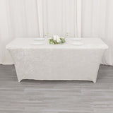 6ft White Crushed Velvet Spandex Fitted Rectangular Table Cover