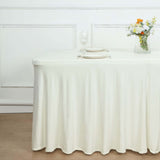 6ft Ivory Wavy Spandex Fitted Rectangle 1-Piece Tablecloth Table Skirt