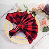 5 Pack | Black/Red Buffalo Plaid Cloth Dinner Napkins, Gingham Style | 15x15Inch