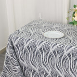 90x156inch White Black Wave Mesh Rectangular Tablecloth With Embroidered Sequins