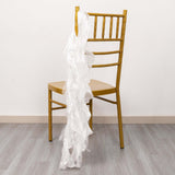 5 Pack White Curly Willow Chiffon Satin Chair Sashes