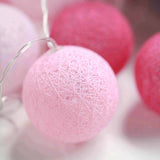 13FT Cotton Ball String Lights Battery Operated With 20 Warm White LED - Blush | Fuchsia | Pink