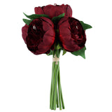 5 Flower Head Burgundy Peony Bouquet | Artificial Silk Peonies Spray