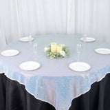 60x60inch Iridescent Blue Duchess Sequin Square Table Overlay, Table Linen Decor