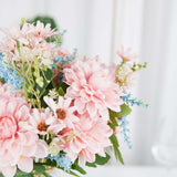 2 Bushes | Blush / Blue Artificial Silk Dahlia Flower Bouquet Spray