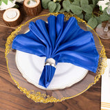 5 Pack Royal Blue Striped Satin Linen Napkins, Wrinkle-Free Reusable Wedding Napkins