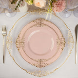 10 Pack | 10inch Blush Rose Gold Leaf Embossed Baroque Plastic Dinner Plates