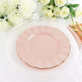 9inch Blush / Rose Gold Disposable Dinner Plates with Gold Ruffled Rim, Plastic Dinnerware