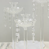 Set of 3 Acrylic Crystal Taper Candle Holders with Hanging Bead & Prism Accents