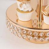 3-Tier Crystal Beaded Gold Metal Cupcake Stand Tower, 26inch Tall Cake Dessert Display Stand