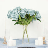 2 Bushes | 17inch Dusty Blue Premium Silk Jumbo Rose Flower Bouquet, Floral Arrangements