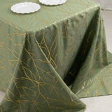 Dusty Sage Green Rectangle Polyester Tablecloth With Gold Foil Tree Branch Pattern - 90x132" 6ft