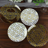 20 Pack Set | 9inch, 7inch White & Clear Geometric Gold Print Plastic Plates