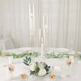 23inch Tall Clear 3-Arm Crystal Round Glass Taper Candle Candelabra