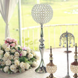 30inch Silver Metal Acrylic Crystal Goblet Candle Holder, Flower Ball Stand