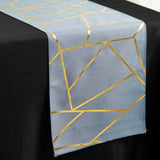 9ft Dusty Blue With Gold Foil Geometric Pattern Table Runner