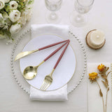 24 Pack | 8inch Metallic Gold With Cinnamon Rose Plastic Utensil Set
