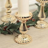 Set of 3 | Mercury Gold Glass Pillar Candle Holder Stands, Votive Candle Centerpieces