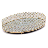 Gold Metal Crystal Beaded Mirror Oval Vanity Serving Tray, Decorative Tray Medium 14x10inch#whtbkgd