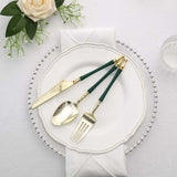 24 Pack | Gold / Hunter Emerald Green European Plastic Silverware Set with Roman Column Handle