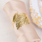 4 Pack | Metallic Gold Ornate Leaf Napkin Rings, Linen Napkin Holders