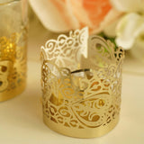 20 Pack | Gold Foil Paper Floral Lace Candle Holder Wraps, Votive Tealight Decorative Wraps