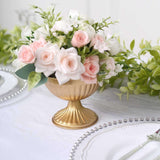 2 Pack | 4inch Gold Metal Ribbed Bowl Style Flower Table Pedestal Vase, Antique Mini Compote Vase